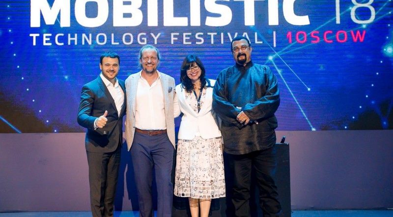Иосиф Пригожин, Эмин Агаларов и Стивен Сигал на открытии фестиваля инновационных технологий «Мобилистика»